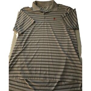 Adidas Mens Large Golf Polo Climalite Striped Emroidered Apple RN 88387